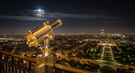 View on the Champs de Mars from the 2nd floor of the Eiffel Tower by night